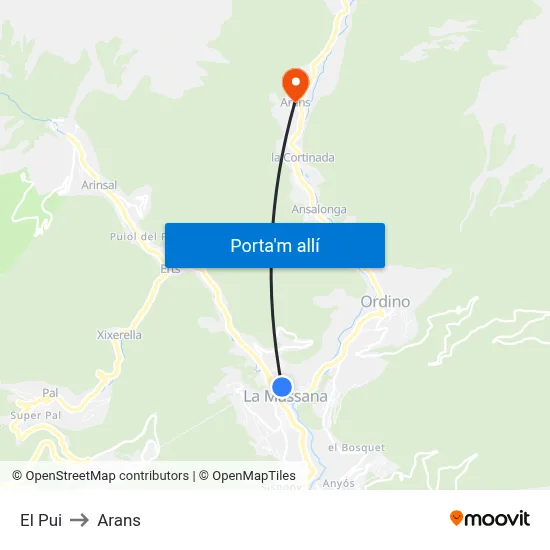 El Pui to Arans map