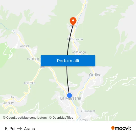 El Pui to Arans map