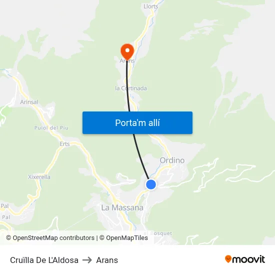 Cruïlla De L'Aldosa to Arans map