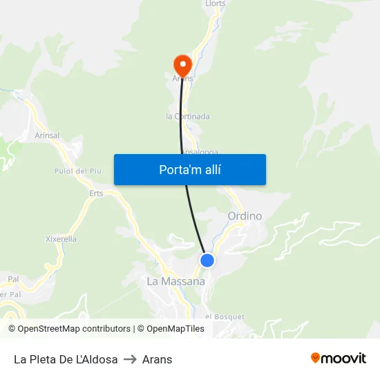 La Pleta De L'Aldosa to Arans map