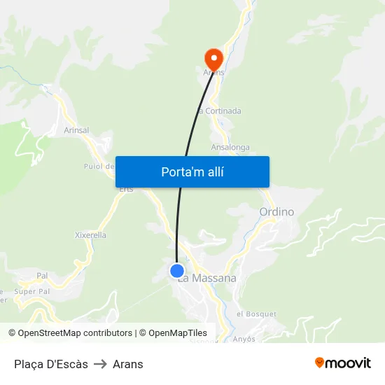 Plaça D'Escàs to Arans map