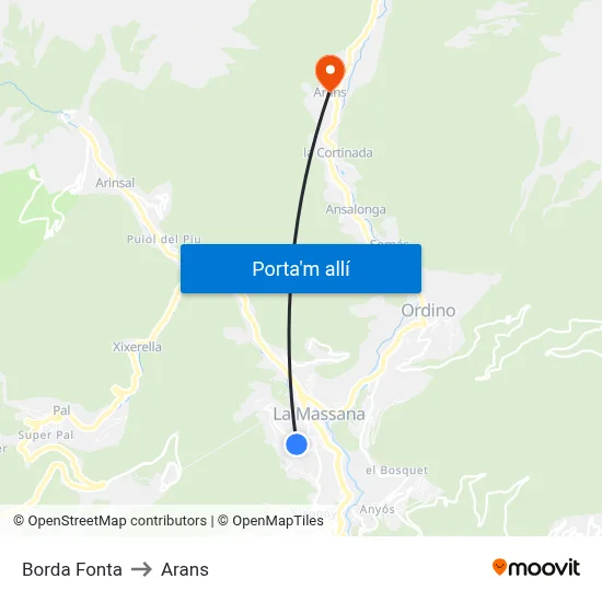 Borda Fonta to Arans map