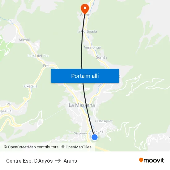 Centre Esp. D'Anyós to Arans map