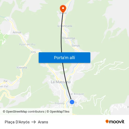 Plaça D'Anyós to Arans map