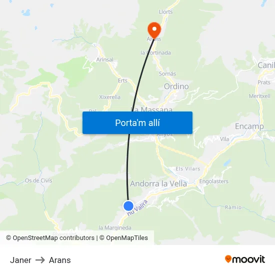 Janer to Arans map