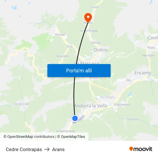 Cedre Contrapàs to Arans map