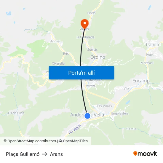 Plaça Guillemó to Arans map