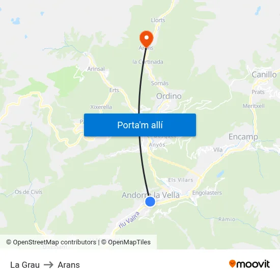 La Grau to Arans map