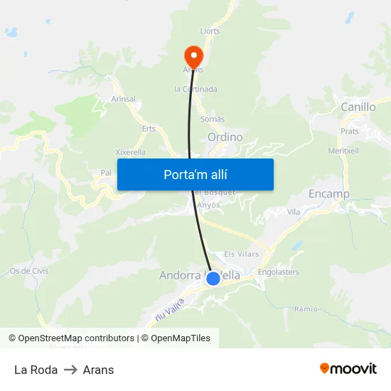 La Roda to Arans map