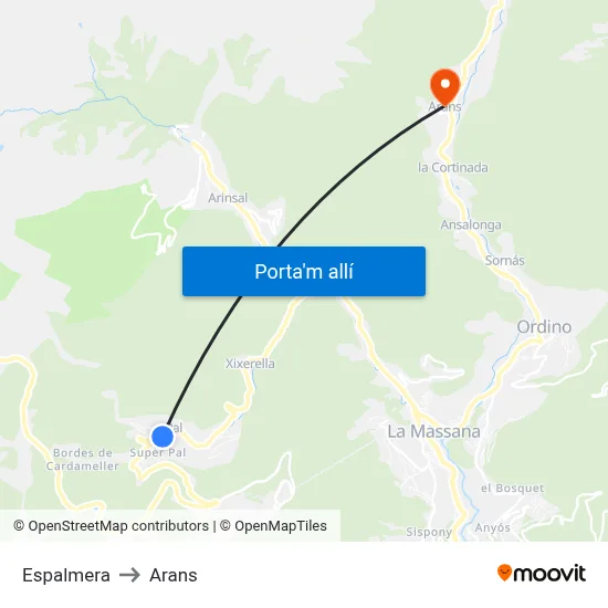 Espalmera to Arans map