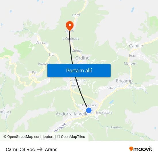 Camí Del Roc to Arans map