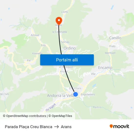 Parada Plaça Creu Blanca to Arans map