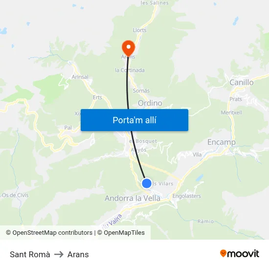 Sant Romà to Arans map