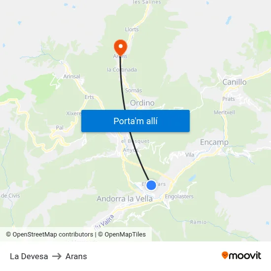 La Devesa to Arans map