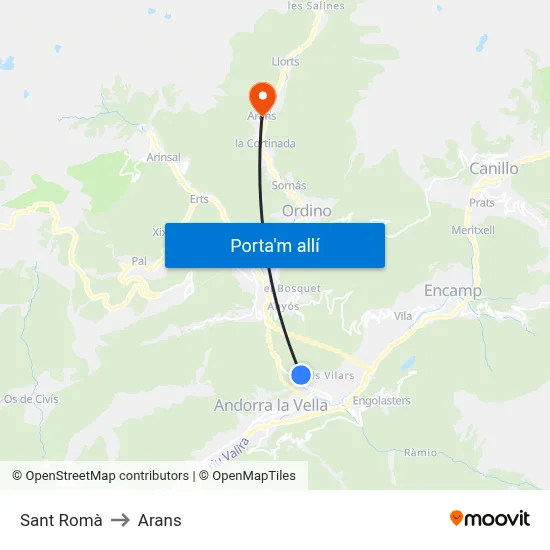 Sant Romà to Arans map