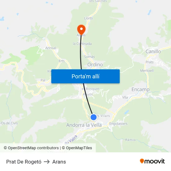 Prat De Rogetó to Arans map