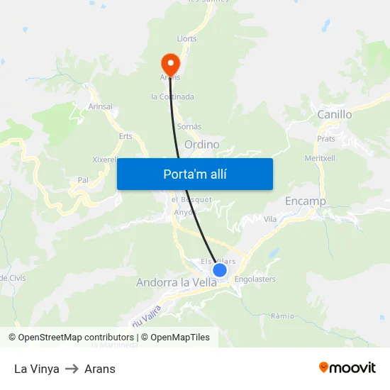 La Vinya to Arans map