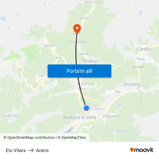 Els Vilars to Arans map