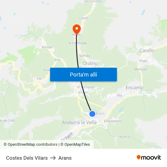 Costes Dels Vilars to Arans map