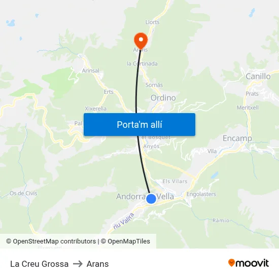 La Creu Grossa to Arans map