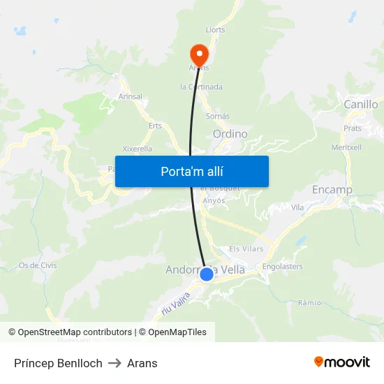 Príncep Benlloch to Arans map