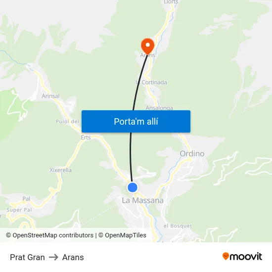 Prat Gran to Arans map