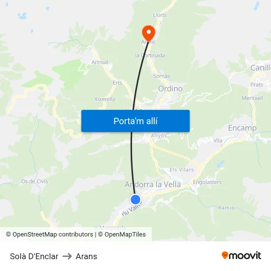 Solà D'Enclar to Arans map