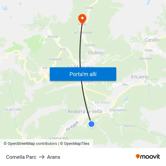 Comella Parc to Arans map