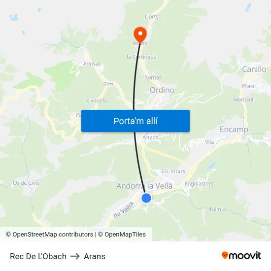 Rec De L'Obach to Arans map