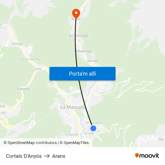 Cortals D'Anyós to Arans map