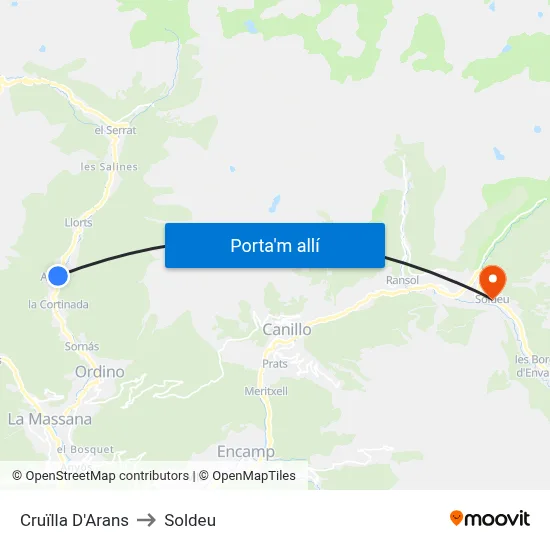 Cruïlla D'Arans to Soldeu map