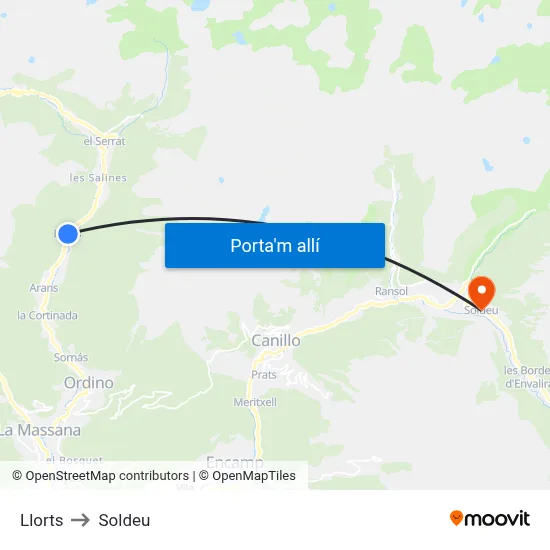 Llorts to Soldeu map