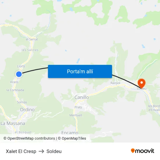 Xalet El Cresp to Soldeu map
