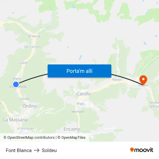 Font Blanca to Soldeu map