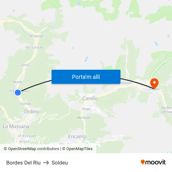 Bordes Del Riu to Soldeu map