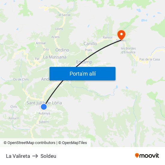 La Valireta to Soldeu map
