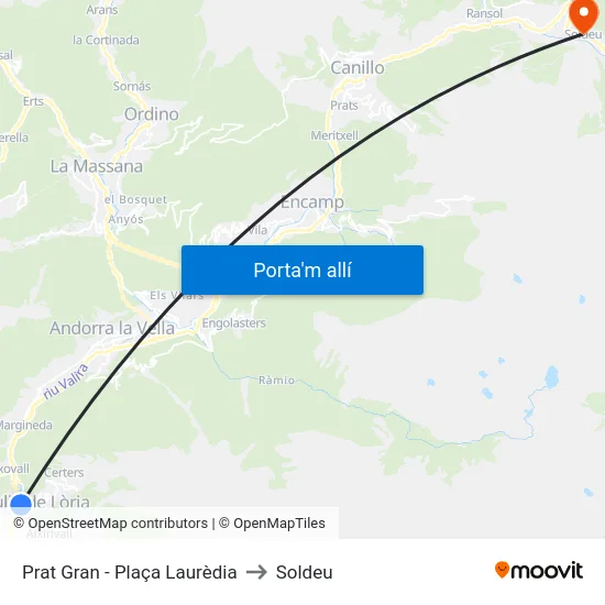 Prat Gran - Plaça Laurèdia to Soldeu map