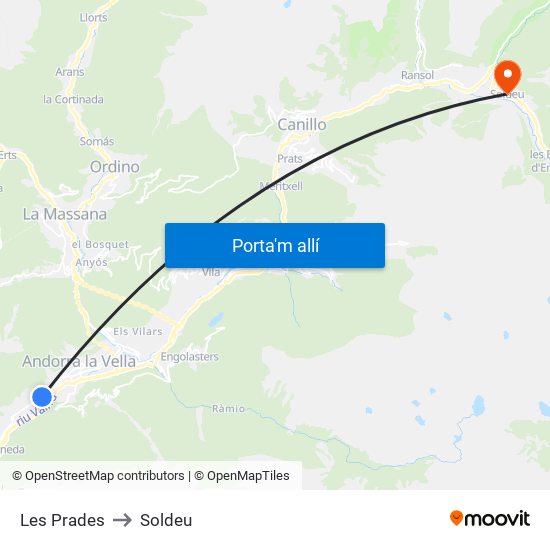 Les Prades to Soldeu map
