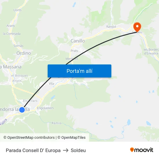 Parada Consell D’ Europa to Soldeu map