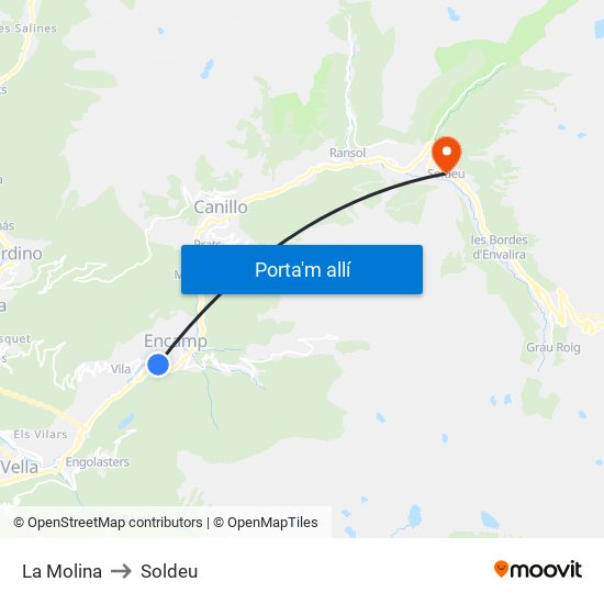 La Molina to Soldeu map