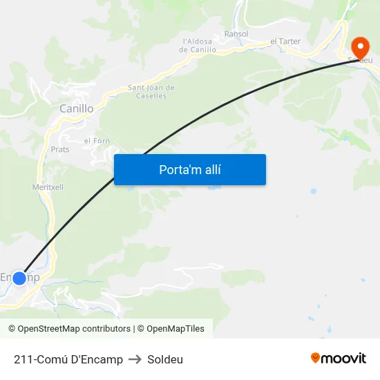 211-Comú D'Encamp to Soldeu map