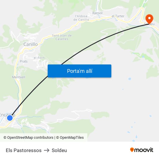 Els Pastoressos to Soldeu map