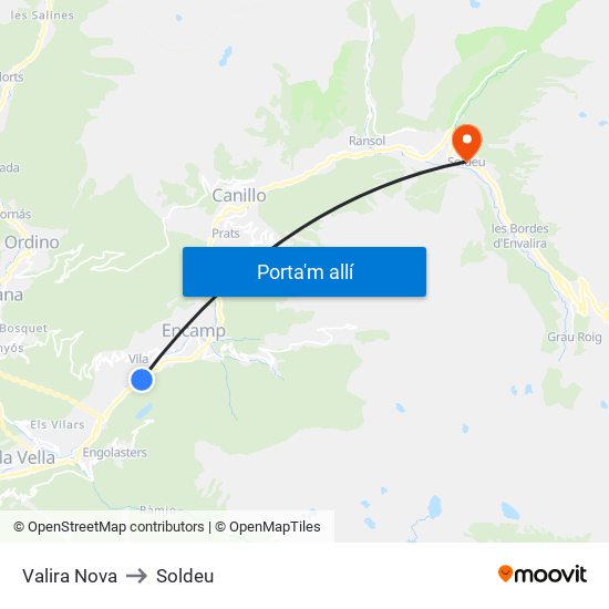 Valira Nova to Soldeu map