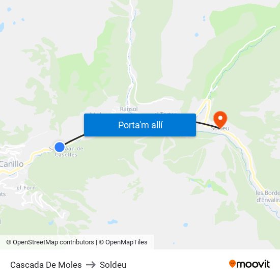 Cascada De Moles to Soldeu map