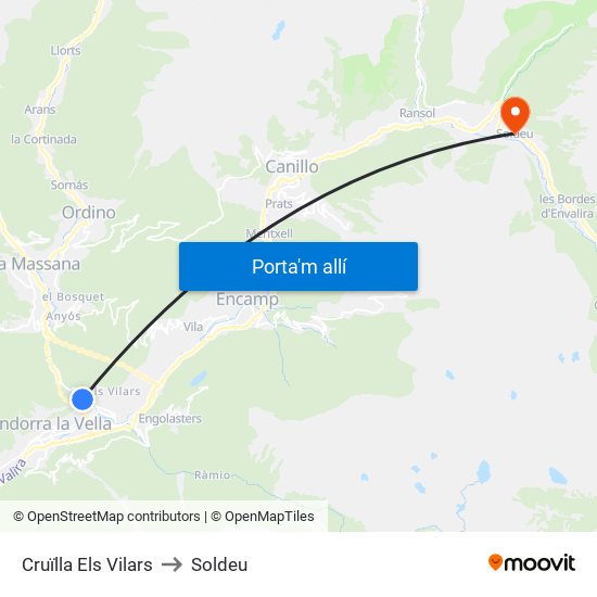 Cruïlla Els Vilars to Soldeu map