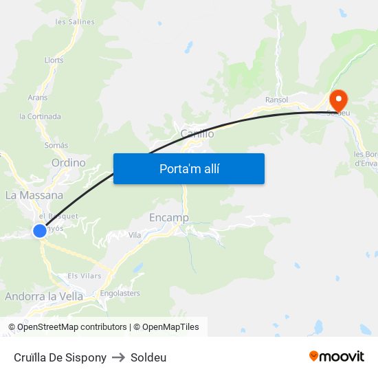 Cruïlla De Sispony to Soldeu map