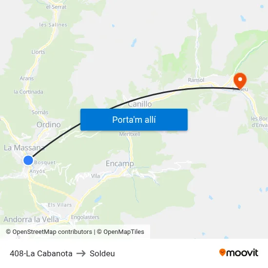 408-La Cabanota to Soldeu map