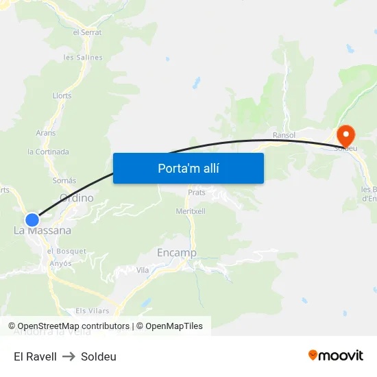 El Ravell to Soldeu map