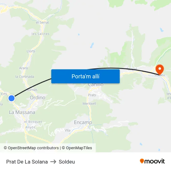Prat De La Solana to Soldeu map