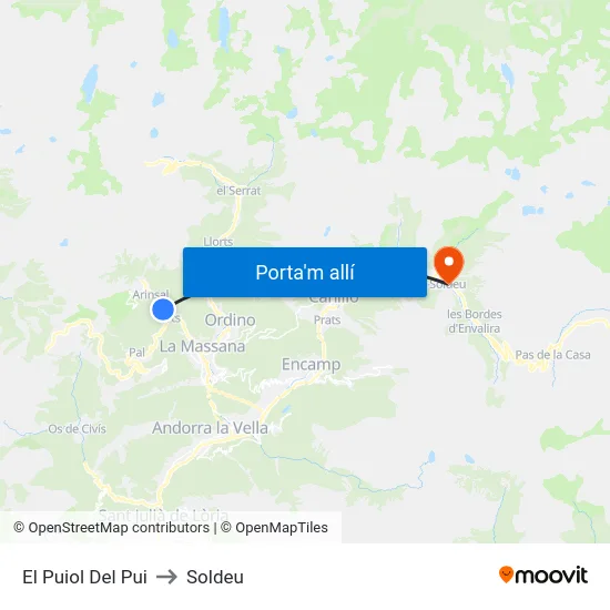 El Puiol Del Pui to Soldeu map